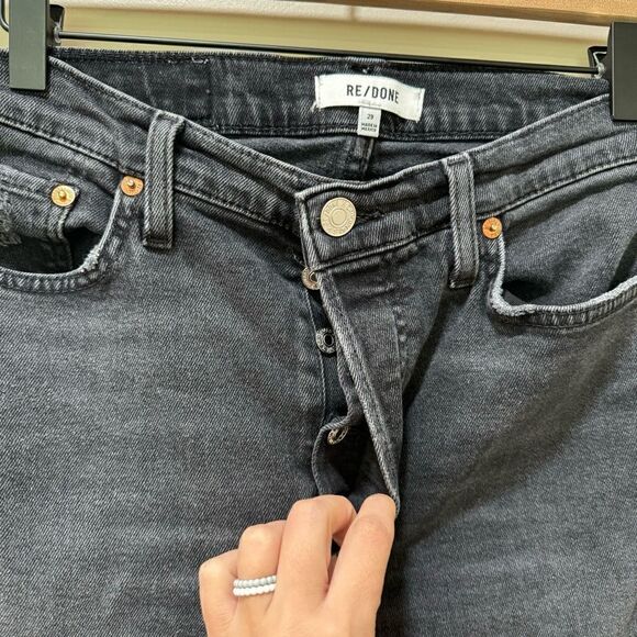 Re/done Distressed Straight Leg Black Raw Hem Jeans sz 29 - Picture 5 of 8